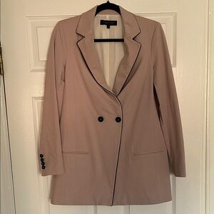 Blush Double-Breasted Blazer with Black Piping